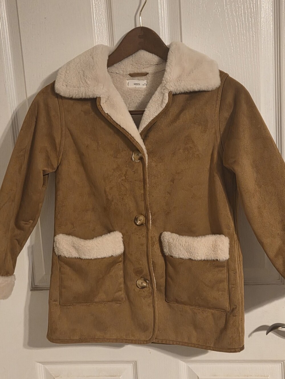 Mango Tan Teddy-Trim Kids Sherpa Jacket Size 8